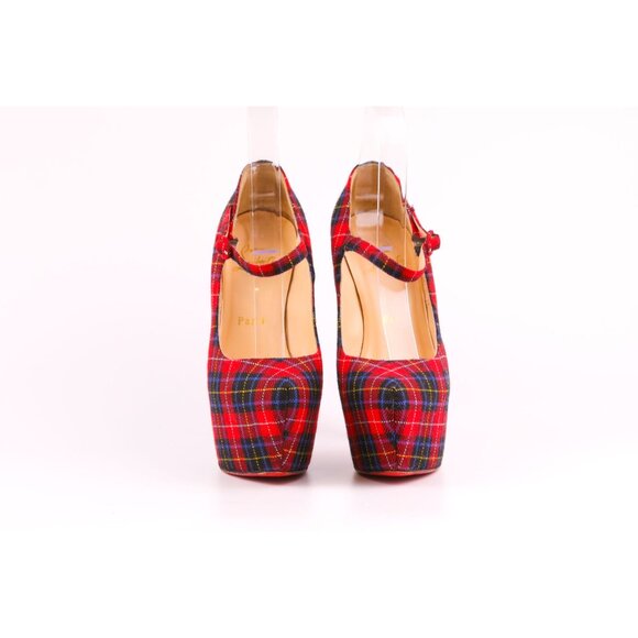 Christian Louboutin Mary Jane Pumps PLAID LADY DAF TARTAN Wool Heels Size 36.5 - Picture 3 of 6